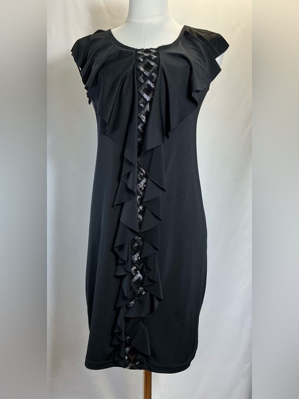 Nichi Black Sequin Ruffle Mini Dress Size L Cocktail Party Evening